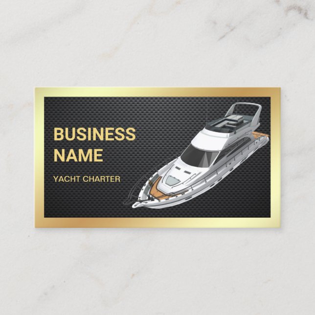 Black Carbon Fibre Gold Luxury Yacht Charter Business Card (Front)