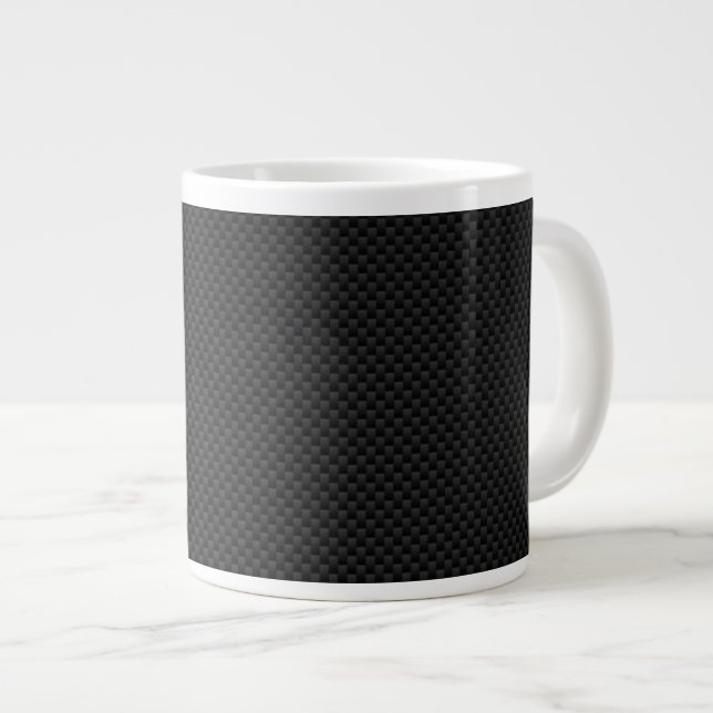 Black Carbon Fibre Print Large Coffee Mug (Front Right)