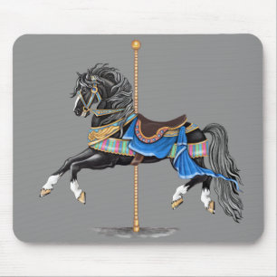 Black Carousel Horse Mouse Pad