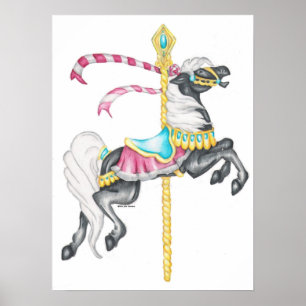 Black Carousel Horse Poster