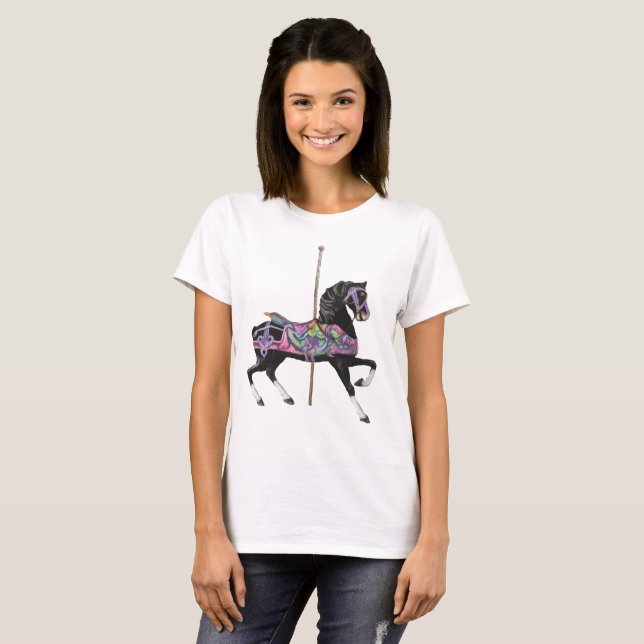 Black Carousel Horse T-Shirt (Front Full)