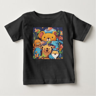 Black Cartoon Animal T-Shirt - Bear, Mouse