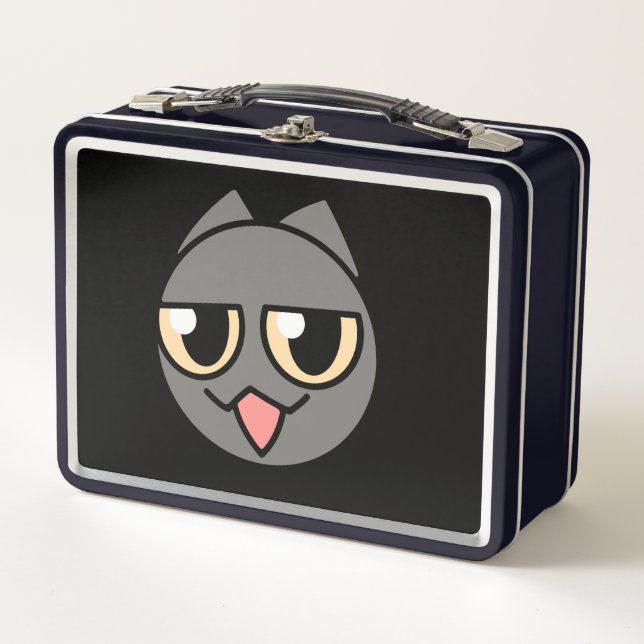 Black Cartoon Cat Metal Lunch Box (Front)
