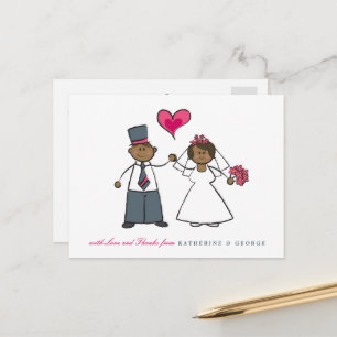 Black Cartoon Couple Mr & Mrs Wedding Thank You Postcard