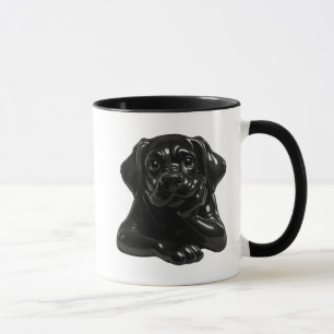 Black cartoon dog with a tender look in 3D. Mug
