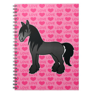 Black Cartoon Gypsy Vanner Shire Clydesdale Love Notebook