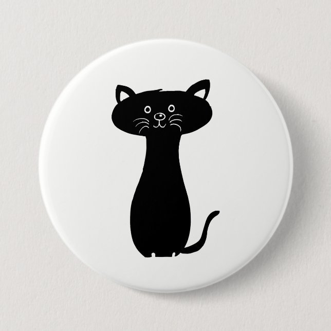 Black Cartoon Kitty 7.5 Cm Round Badge (Front)
