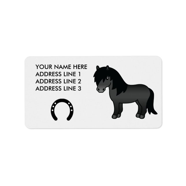 Black Cartoon Shetland Pony Label (Front)