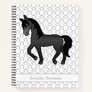 Black Cartoon Trotting Horse & Custom Text Notebook