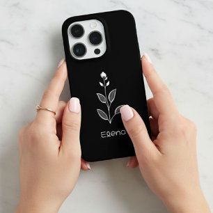 Black Case with White Flower - Elegant and Custom 