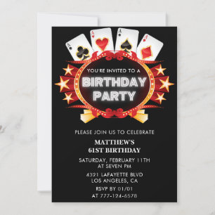 Black Casino Men Las vegas Poker 61st birthday Inv Invitation