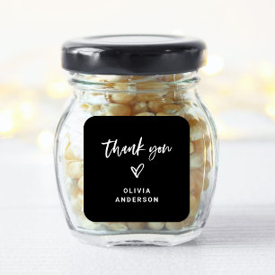 Black Casual Script and Heart   Branding Thank You Square Sticker