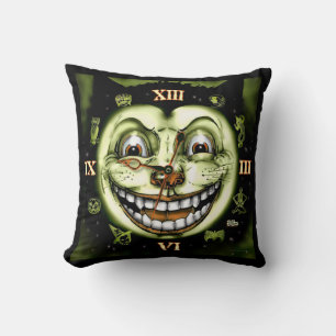 Black Cat 13 Clock Halloween Cushion