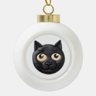 Black Cat 3D Inspired Ceramic Ball Christmas Ornament