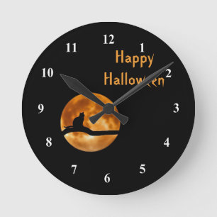 Black Cat 5 Halloween Round Clock