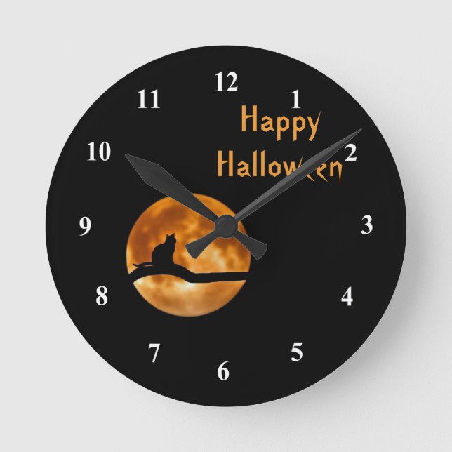 Black Cat 5 Halloween Round Clock (Front)