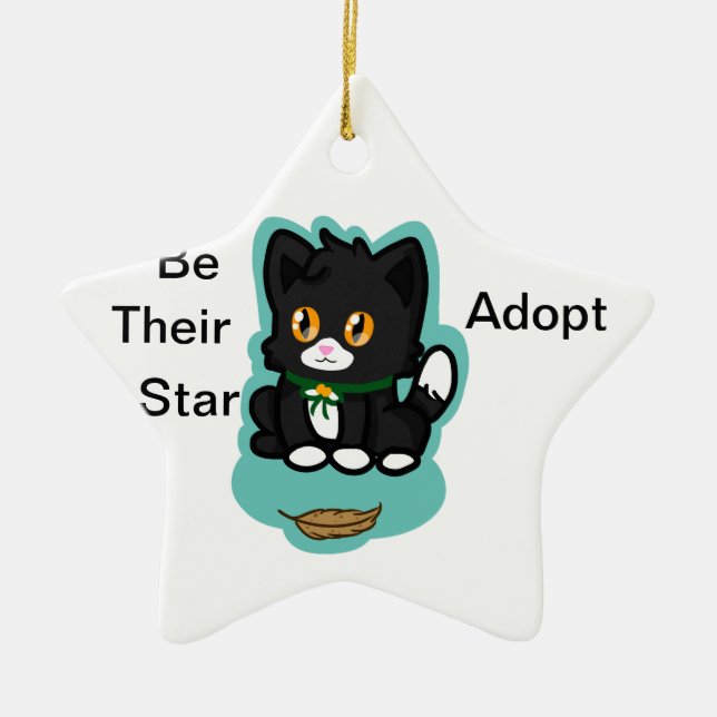 Black Cat Adopt Ceramic Tree Decoration (Front)