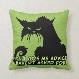 Black Cat Advice Saying Cushion