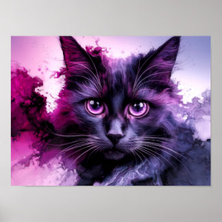 Black Cat Alcohol Ink Colourful Poster Art Print