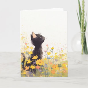 Black Cat Among the Flowers Card