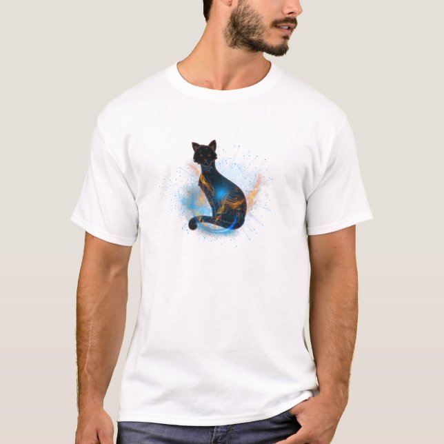 black cat and abstract colour effect T-Shirt (Front)