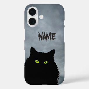 Black Cat and Angry Clouds iPhone 16 Case