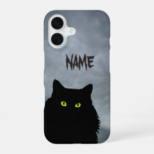 Black Cat and Angry Clouds iPhone 16 Case