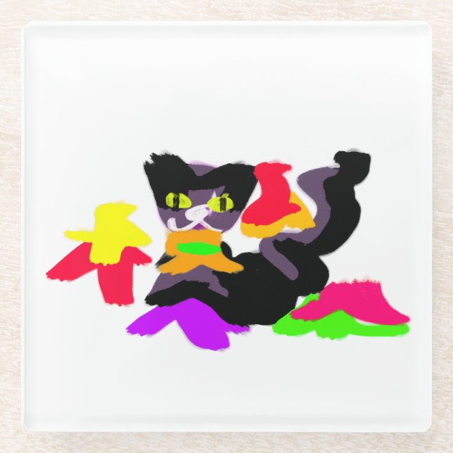 Black Cat and Autumn fun Glass Coaster (Front)