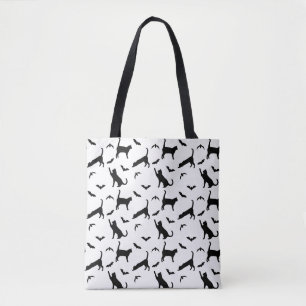 Black Cat And Bat Motifs Cute Halloween Pattern Tote Bag