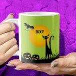 Black Cat and Bats Halloween Coffee Mug<br><div class="desc">Bats in the sky fly above a green-eyed black cat and leering jack o' lantern on this Halloween coffee mug. MATCHING items in our collection.</div>