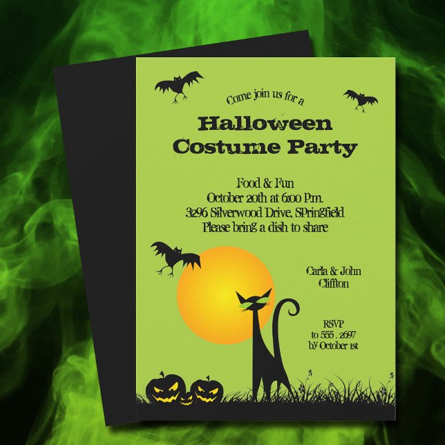 Black Cat and Bats Halloween Invitations (Creator Uploaded)