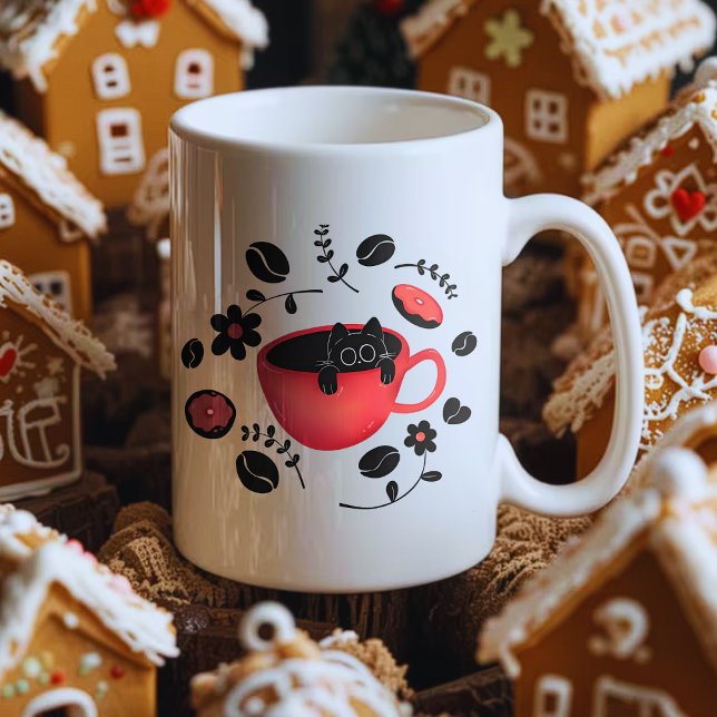 Black cat and black coffee  Two-Tone coffee mug (Creator Uploaded)