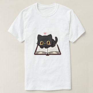 Black Cat and Book Embroidered Comfort Colors Tee, T-Shirt