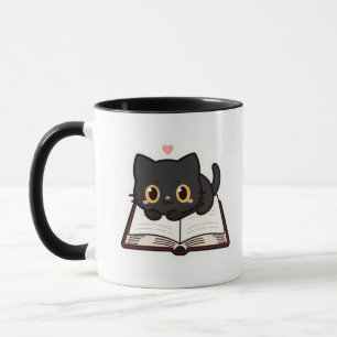 Black Cat and Book Embroidered Comfort Colours Tee Mug