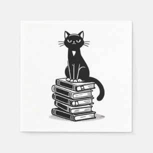 Black Cat and Books – Minimalist Design Napkin