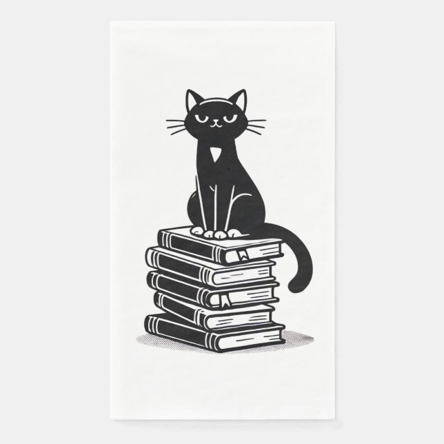 Black Cat and Books – Minimalist Design Napkin (Front)