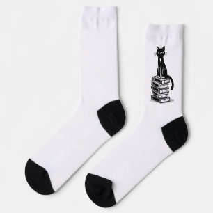 Black Cat and Books – Minimalist Design Socks