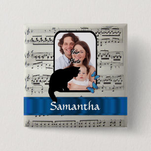 Black cat and butterflies 15 cm square badge