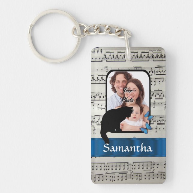 Black cat and butterflies key ring (Front)