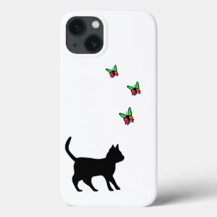 Black Cat and Butterfly iPhone 13 Case