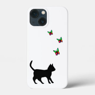 Black Cat and Butterfly iPhone 13 Mini Case