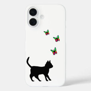Black Cat and Butterfly iPhone 16 Case