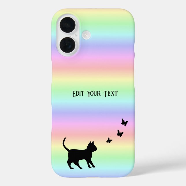 Black Cat and Butterfly on Rainbow Case-Mate iPhone Case (Back)