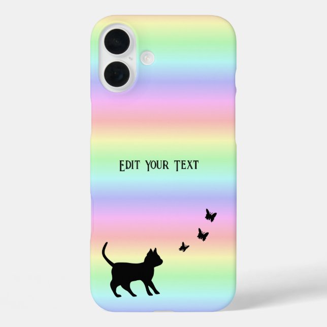 Black Cat and Butterfly on Rainbow Case-Mate iPhone Case (Back)