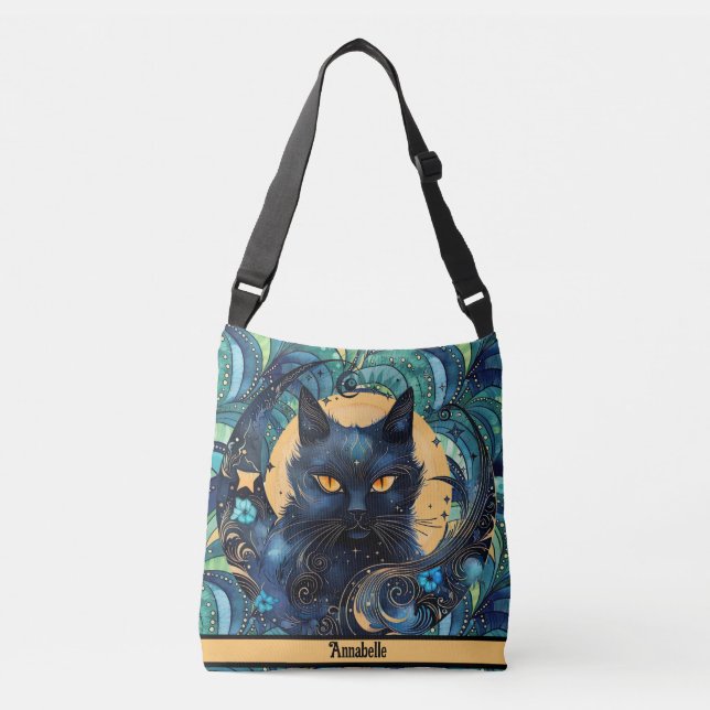 Black Cat and Celestial Moon Crossbody Bag (Front)