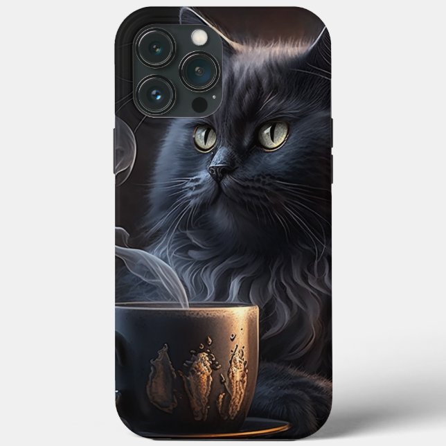 Black Cat and Coffee Case-Mate iPhone Case (Back)