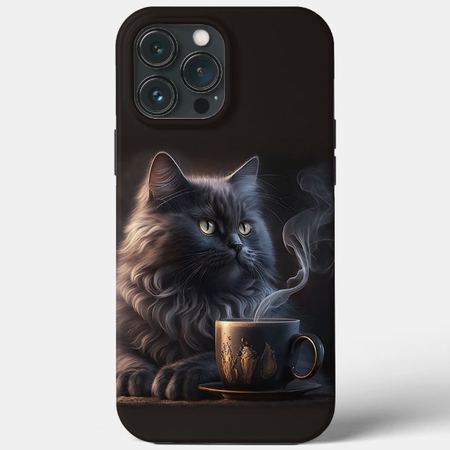 Black Cat and Coffee Case-Mate iPhone Case (Back)