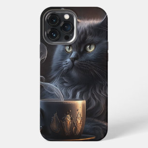 Black Cat and Coffee iPhone 13 Pro Max Case