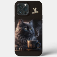 Black Cat and Coffee wiht Monogram