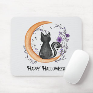 Black Cat and Crescent Moon for Happy Halloween Mouse Pad